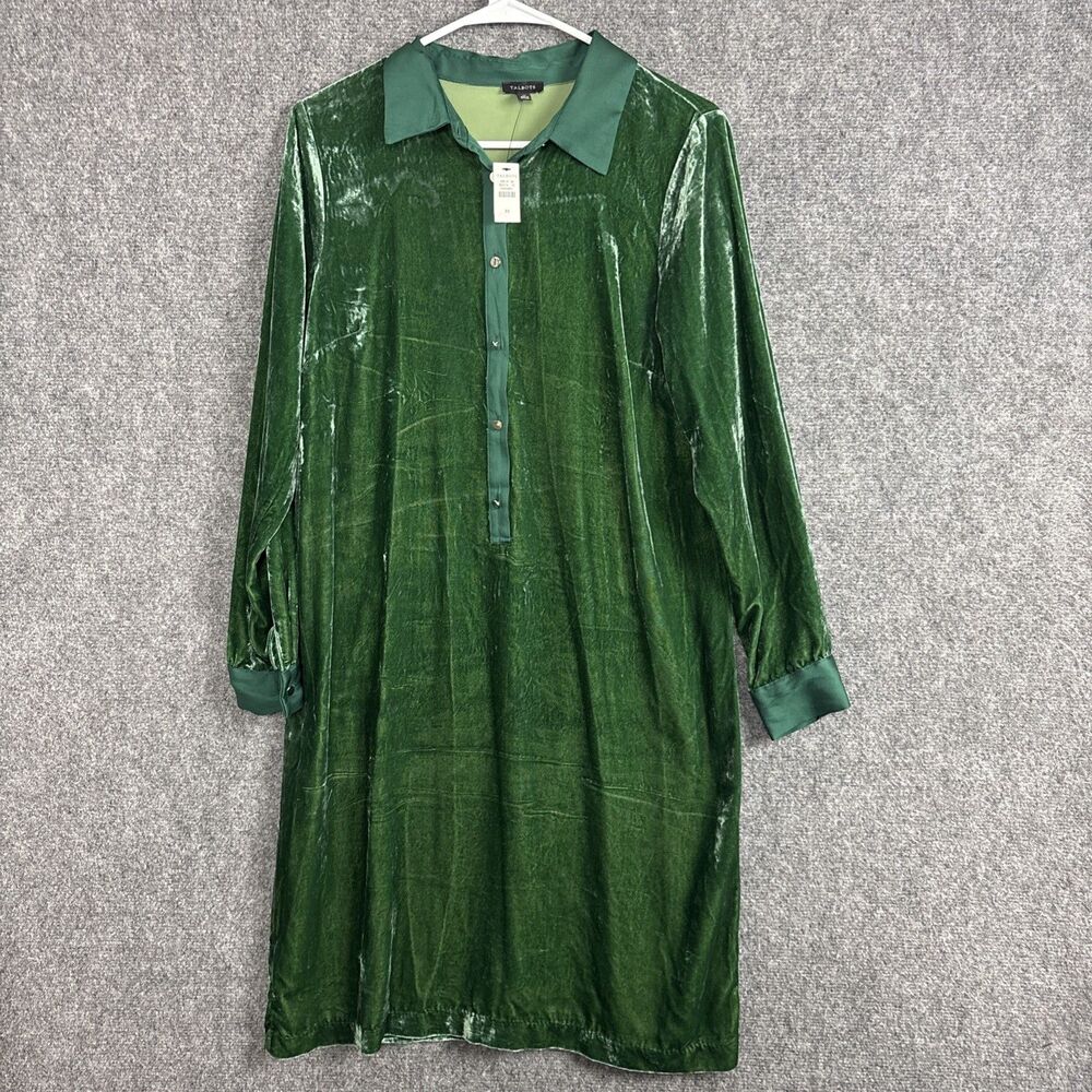 Talbots Velevt Popover Shirt Dress Womens Size M Green Emerald